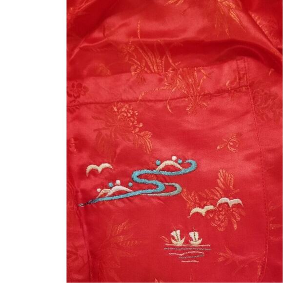 VTG Marianne von der OstenWomensRed Embroidered Kimono Sz XL Belt Robe Drsg Gown - Picture 10 of 11